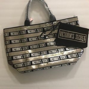 Victoria's Secret Wristlet & Sequin Silver BlkTote